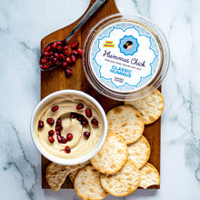 Load image into Gallery viewer, Hummus Chick classic hummus is both gluten-free and certified Kosher. Enjoy with some crackers or carrots and a side of olives

