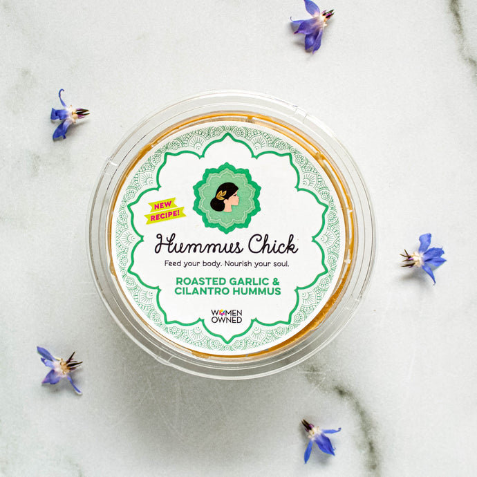 Hummus Chick's roasted garlic and cilantro hummus is the perfect addition to your fridge!